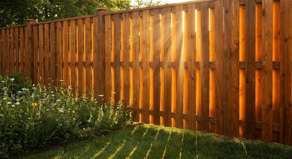 Wood Fencing installed in a backyard offering natural privacy and a warm attractive finish.
