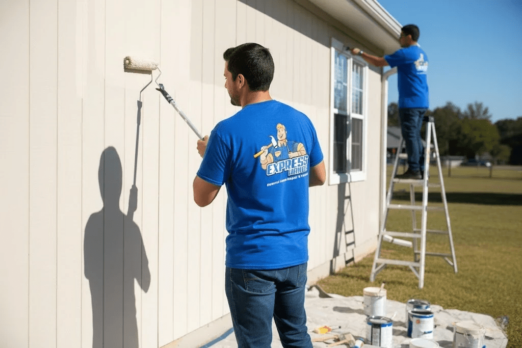 Painters applying fresh coats during an Exterior Home Painting project for a clean long lasting exterior finish.